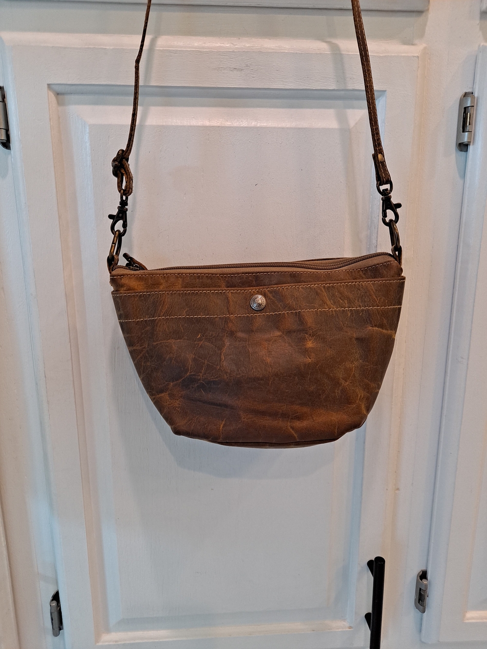 Myra Bag Distressed Rustic  Brown Leather Crossbody Slouchy Hobo Western Style
